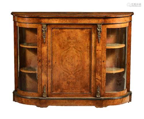 A Victorian walnut, ebonised and string inlaid credenza