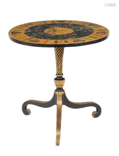 A painted and parcel gilt wood occasional table