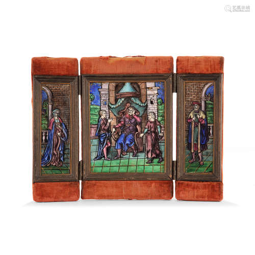 TRIPTYQUE EN ÉMAIL, STYLE DE LIMOGES, XIXeSIÈCLE