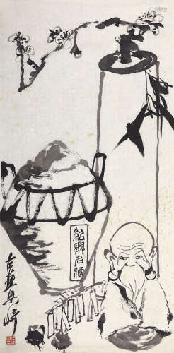 梁崎（1909-1996） 双清福寿图 水墨纸本 镜片