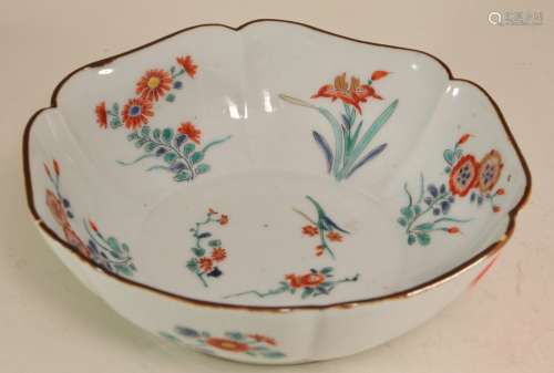 Porcelain bowl. Japan. 18th century. Kakiemon ware. Foliated hexagonal shape. 5-1/2