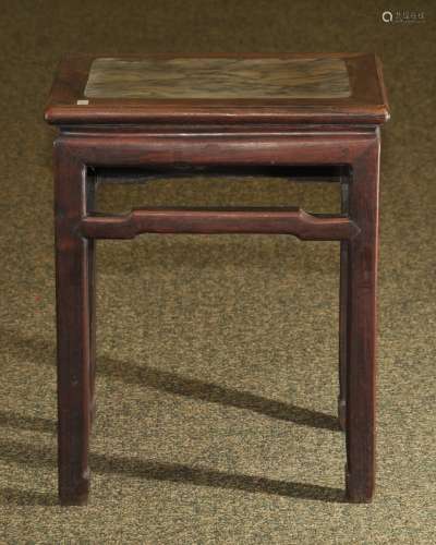 Tabouret. China. 19th century. Rosewood rectangular form inset with a marble plaque.  15-3/4