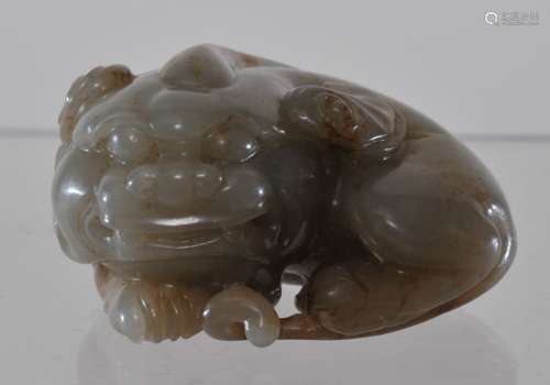 Jade mythical animal. Stone of grey color with dark markings China. 20th century. 1-1/2