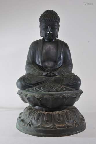 Bronze figure of Amida on a lotus throne. Japan. Early 20th century. 18-1/2