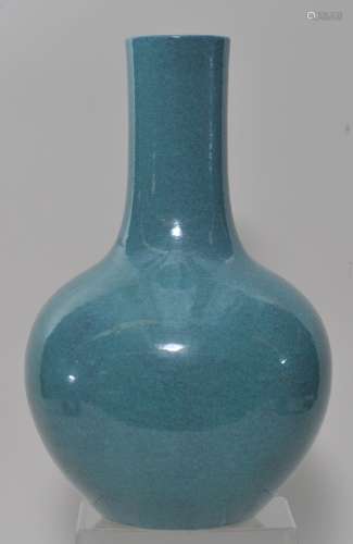 Porcelain vase. China. 19th century. Bottle form. Robin egg glaze. Drilled for a lamp. 15