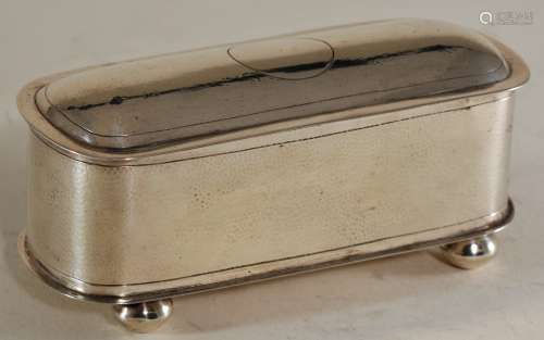Oblong silver box. China. Early 20th century. Textured body with four bun feet. Tuck Chang. 4.1 oz.