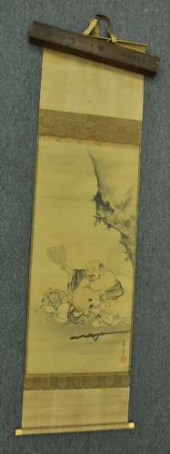 Scroll painting. Japan. 19th century. Kano School. Ink and colours on silk. Scene of Hoi Tei with children. 40