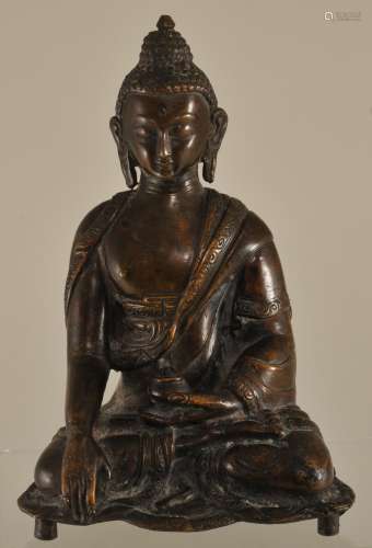 Two bronze Buddha's. Nepal. 19th century. Seated figures on the earth witnessing Mudra. 7