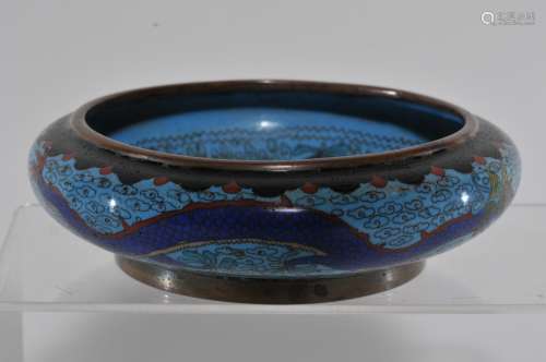 Cloisonne bowl. China. Early 20th century. Decoration of dragons on a turquoise ground. 5-3/4