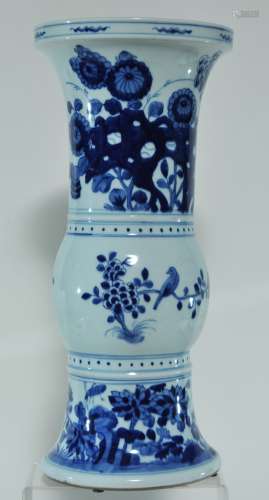 Porcelain vase. China. Early 20th century. Ku beaker form. Underglaze blue decoration of birds and flowers. K'ang Hsi mark. 16