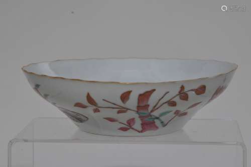 Porcelain bowl. China. 19th century. Famille Rose decoration of butterflies, bamboo and peaches. 7