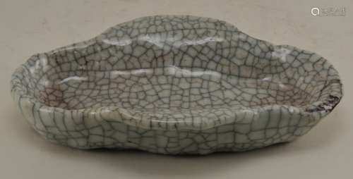 Porcelain brush washer. China. Early 20th century. Kuan type. Leaf shaped. Crackled pale celadon glaze. 6