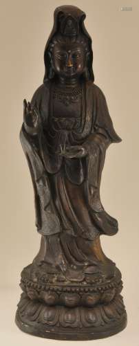 Bronze figure of The Goddess of Mercy Kuan Yin. China. 20th century. 19-1/2