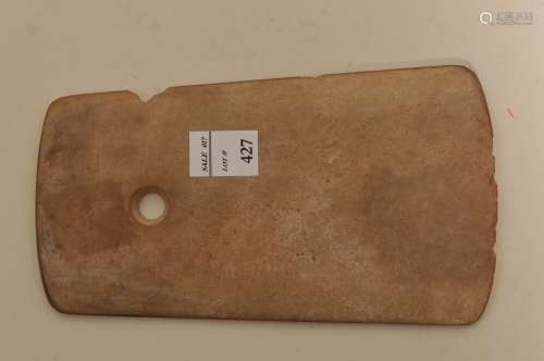 Hardstone axe. China. 19th century. Buff coloured stone. Extensive inscription on one side. 5
