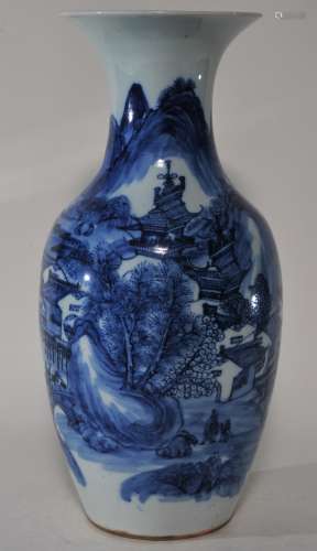 Porcelain vase. China. Late 19th to early 20th century. Decoration of a landscape in underglaze blue. 17