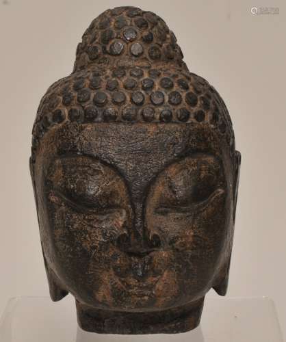Carved stone head. China. Northern Dynasty style. 5-3/4