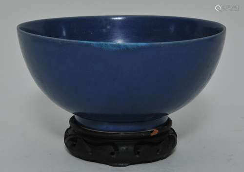 Porcelain bowl. China. 18th century. Monochrome blue glaze. Repair to one side. Considerable wear. Provenance: Arthur Sackler, 8