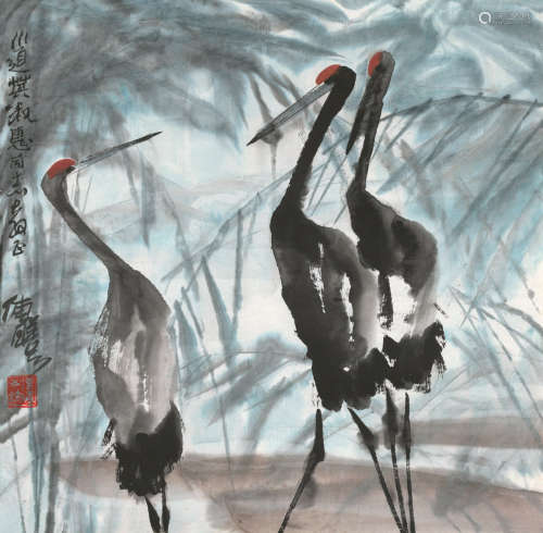 舒傅曦（b.1932） 仙鹤 镜片 设色纸本