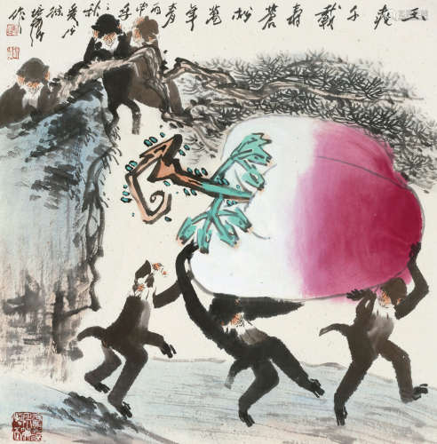 徐培晨（b.1951） 丙申（2016）年作 献寿图 镜片 设色纸本