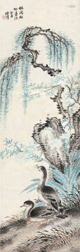 陈摩（1887～1946） 寒鸭图 立轴 设色纸本