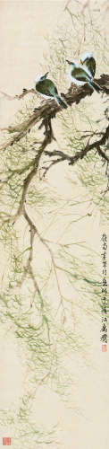 黄幻吾（1906～1985） 柳雀图 镜片 设色纸本