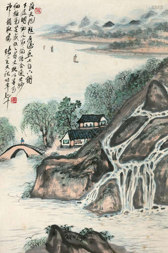 张炎夫（1911～1988） 春江图 立轴 设色纸本