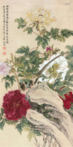 蔡铣（1897～1960） 庚辰（1940）年作 春色满园 立轴 设色绢本