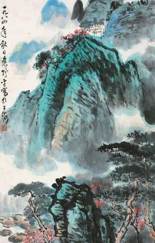 应野平（1910～1990） 1984年作 秋山红树 立轴 设色纸本