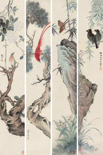 江寒汀（1904～1963） 己卯（1939）年作 花鸟 四屏 立轴 设色纸本
