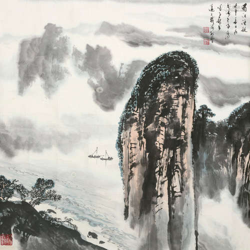 徐子鹤（1916～1999） 壬申（1992）年作 蜀江渔艇 镜片 设色纸本