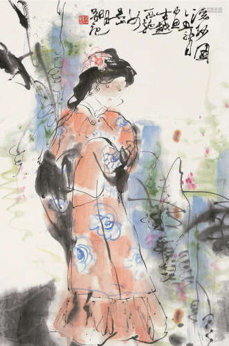 吴山明（b.1941） 乙丑（1985）年作 浣纱图 镜片 设色纸本