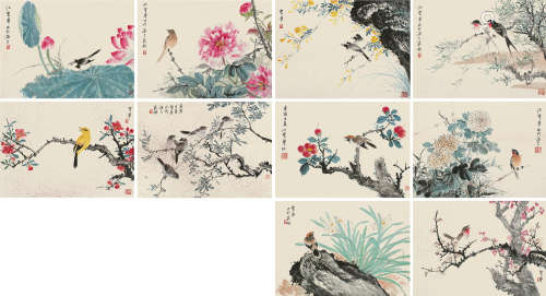 江圣华（1920～1987） 辛酉（1981）年作 花鸟 册页 （十开） 设色纸本