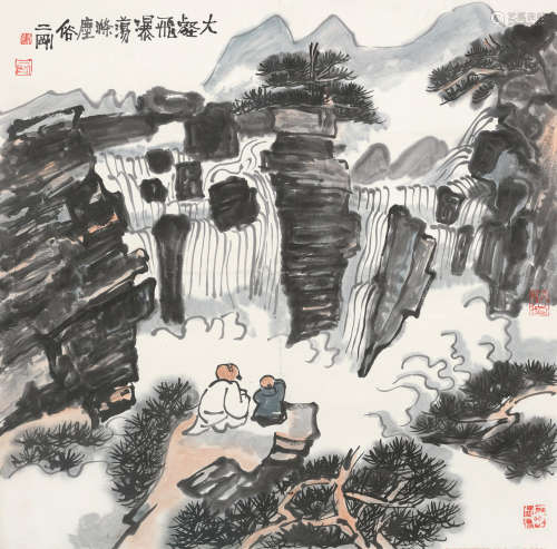 刘二刚（b.1947） 大壑飞瀑 镜片 设色纸本