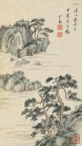 溥儒（1896～1963） 平岸远山 镜片 设色纸本
