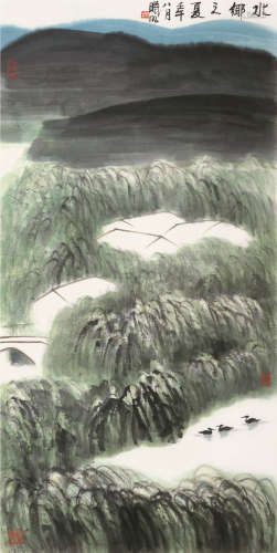 林曦明（b.1925） 壬午（2002）年作 水乡之夏 镜片 设色纸本