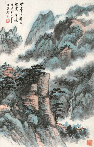 俞子才（1915～1992） 庚申（1980）年作 云气千峰 镜框 设色纸本