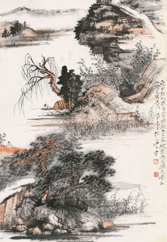 唐云（1910～1993） 戊子（1948）年作 溪山春意 立轴 设色纸本