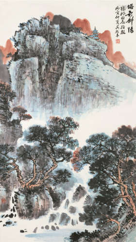 吴养木（1921～2009） 丙寅（1986）年作 塔影斜阳 立轴 设色纸本