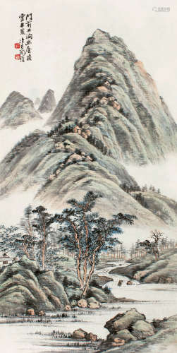 陶冷月（1895～1985） 林涧幽屋 立轴 设色纸本