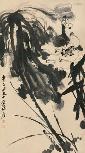 张大千 1899～1983 辛丑（1961）年作 墨荷 立轴 水墨纸本
