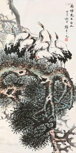张聿光 1885～1968 丁丑（1937）年作 松鹤图 立轴 设色纸本