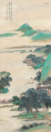 汪琨 1877～1946 甲戌（1934）年作 青嶂渔隐 立轴 设色纸本