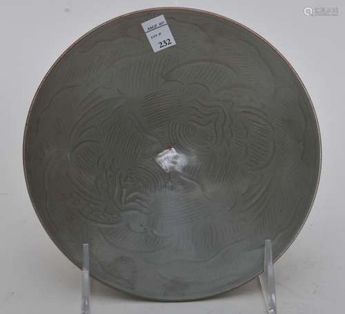 Celadon bowl. China. 20th century. Yao Chou ware with dragons and clouds. 6-1/4