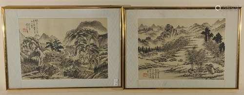 Pair of album leaves. China. Early 20th century. Ink on silk. Landscapes. 10-1/2