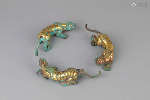3 Warring States Gold And Silver Inlaid Tigers