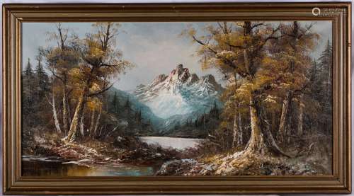 A Signed Oil Painting 'Trees And Mountain'