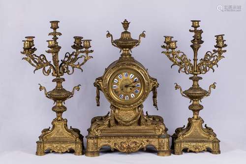 Set Gilt Table Clock And Candlesticks