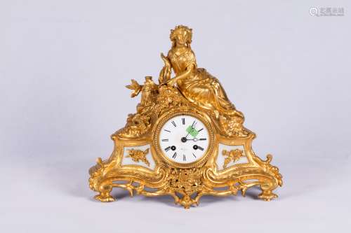 Gilt Table Clock Surmounted By a Beauty