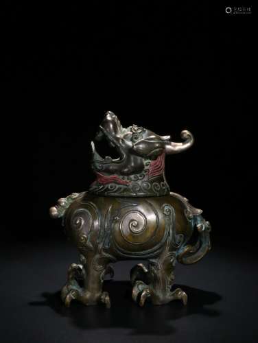 Qing Fine Brass Carved 'Beast' Censer