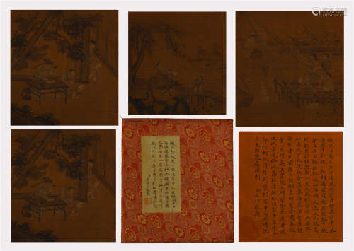 TEN PAGES OF CHINESE ALBUM PAINTING OF FIGURE STORY WITH CALLIGRAPHY